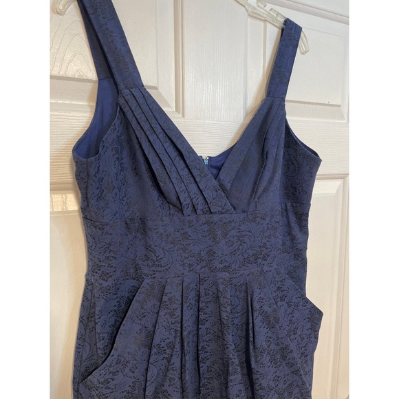 Bisou Bisou Dresses & Skirts - Vintage 90s Pleated Tank Navy Blue Black Lace‎ Print Mini Dress XL Pockets Bisou